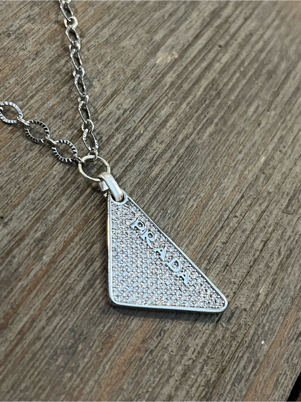 Silver Pavé Triangle Logo Pendant Necklace - Sparkling Silver
